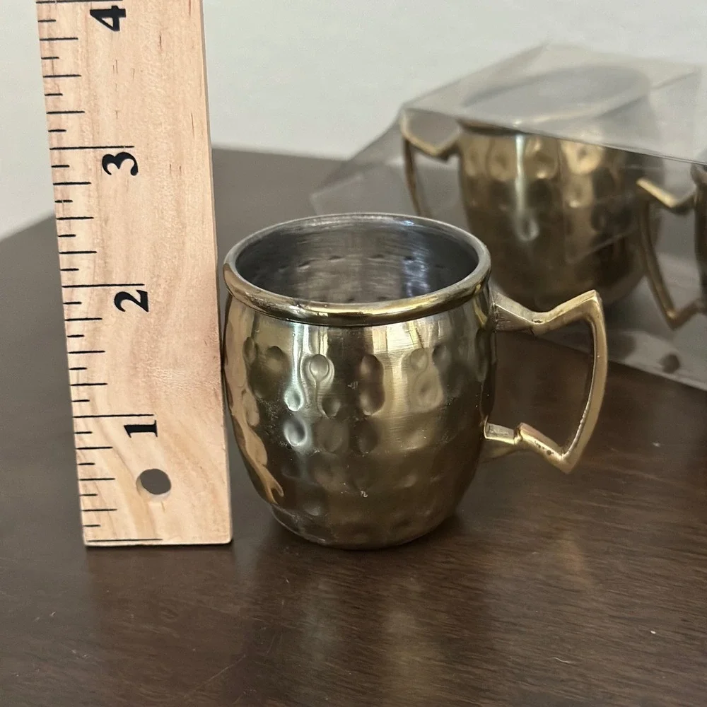 Set of 3‎ Mini Moscow Mule Mugs Hammered Brass Plated Stainless Steel 3 oz